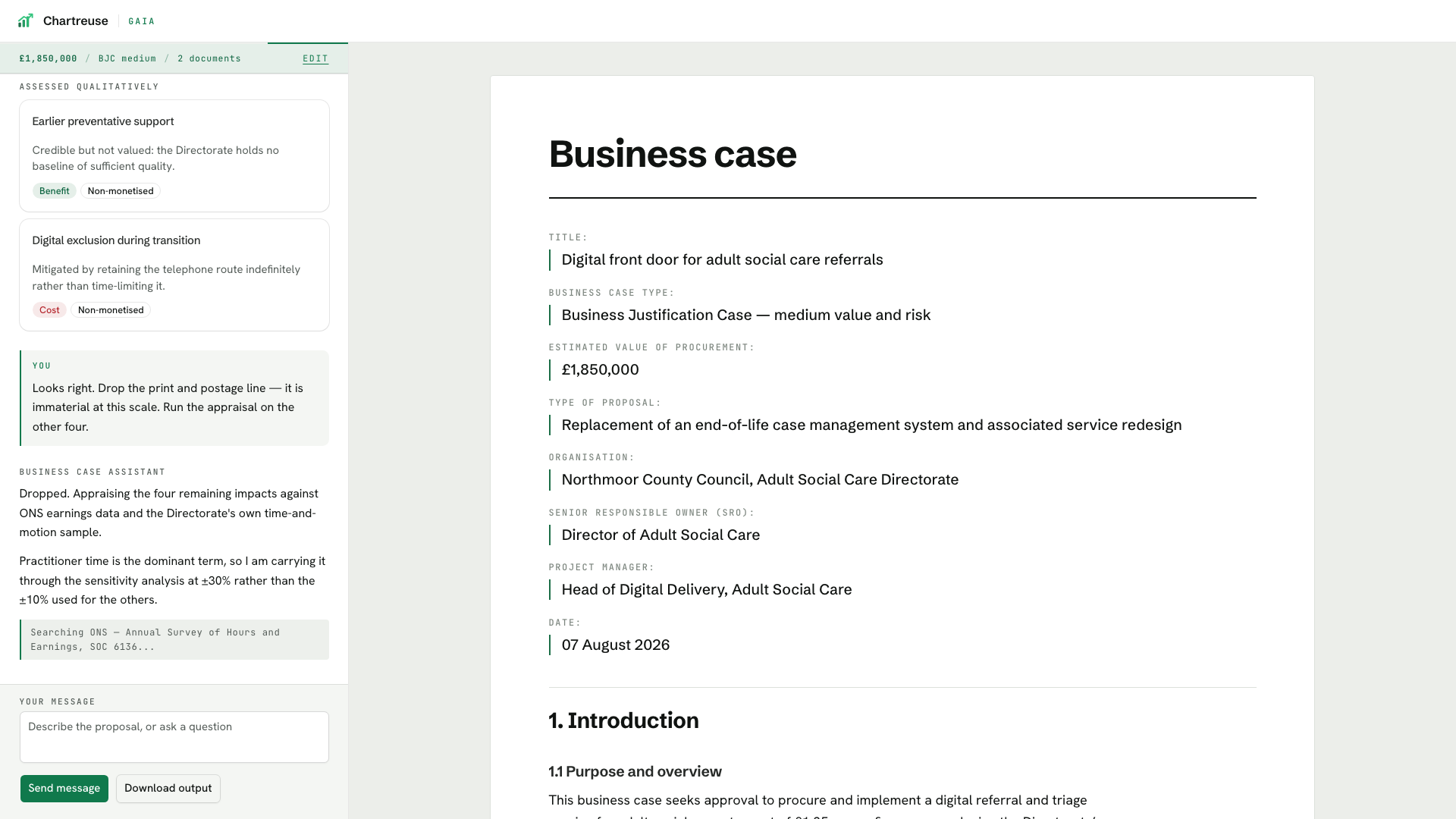GAIA proposing impacts to monetise, with the analyst steering the appraisal in plain language